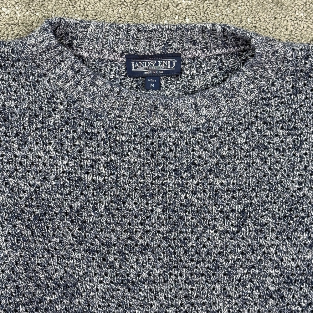 Vintage 90s Lands End Sweater Mens M 100% Cotton Marled Knit Made USA